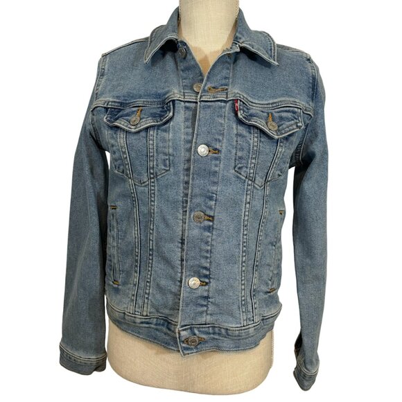 Vintage Y2K Levi’s Trucker Jacket Red Tab Light Wash Denim Made In USA Sz Small - Picture 1 of 12